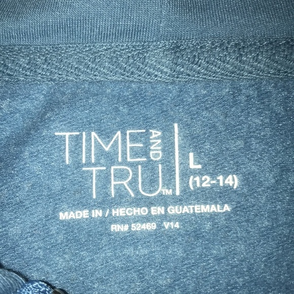 TIME AND TRU blue hooded zip up sweatshirt drawstrings 2 front pockets size L - Picture 3 of 7